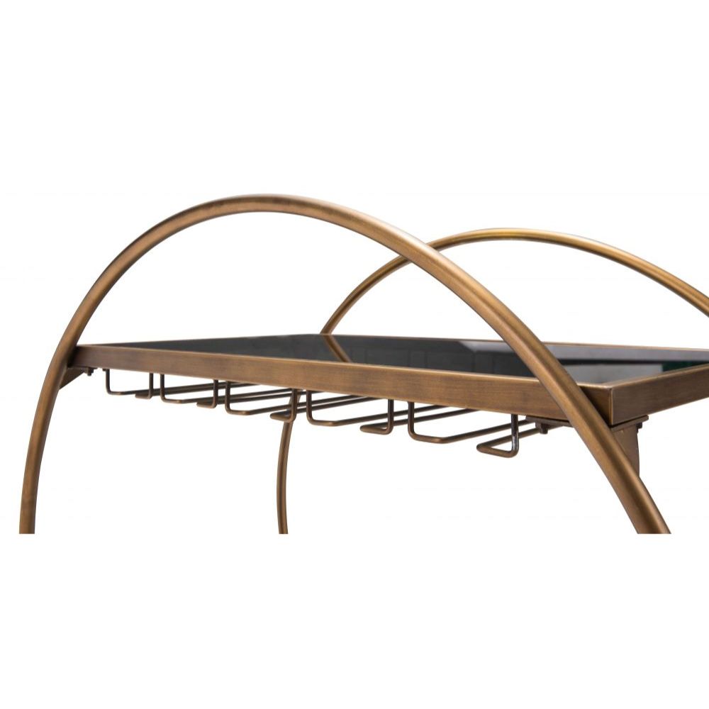 CART ZUO ARC 101501 | Home Bar Cart | Black | Brass | Tinted Tempered Glass | Painted Steel | Inside | Home Bar Accessory Storeage Drink Holder Snacks Modern Table Shelve Shelves