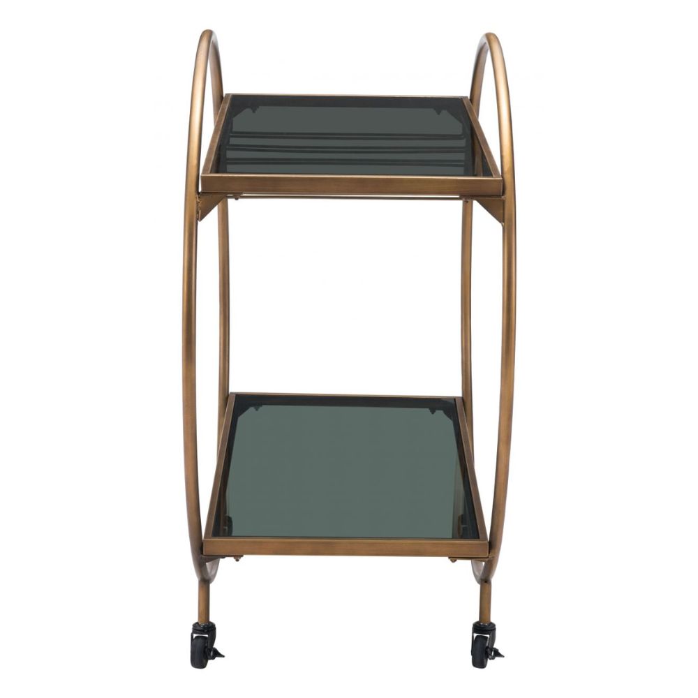CART ZUO ARC 101501 | Home Bar Cart | Black | Brass | Tinted Tempered Glass | Painted Steel | Inside | Home Bar Accessory Storeage Drink Holder Snacks Modern Table Shelve Shelves