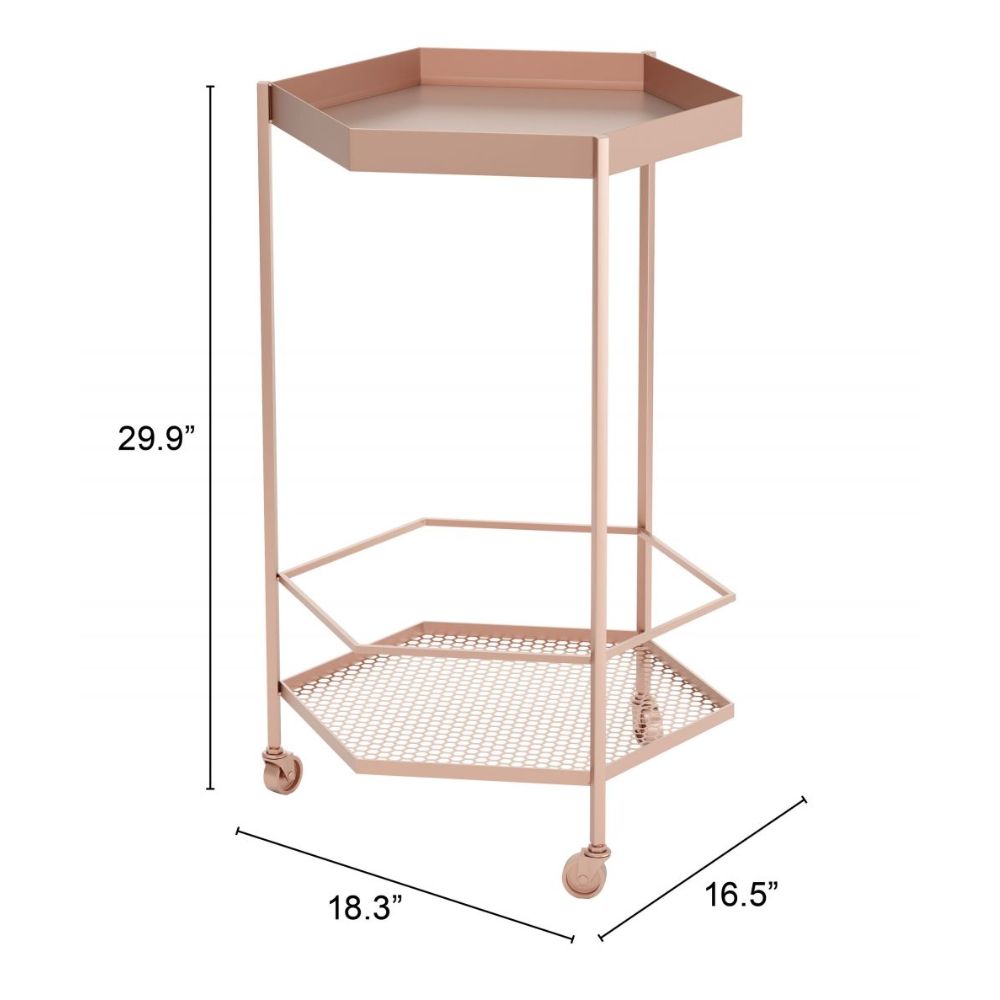 CART ZUO HEX 101478 | Home Bar Cart | Copper Gold | Painted Steel | Inside | Home Bar Accessory Storeage Makeup Holder Vintage Modern Chic Hexagon Shelve Shelves