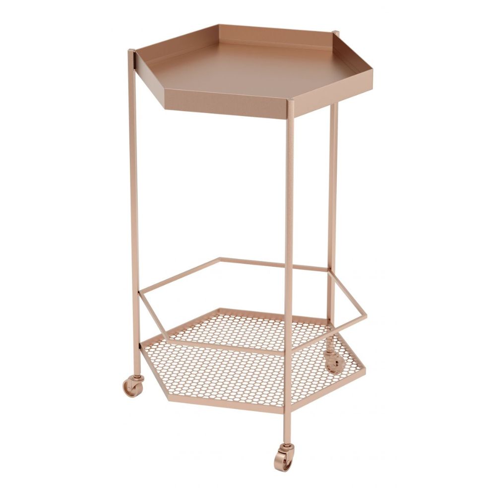 CART ZUO HEX 101478 | Home Bar Cart | Copper Gold | Painted Steel | Inside | Home Bar Accessory Storeage Makeup Holder Vintage Modern Chic Hexagon Shelve Shelves