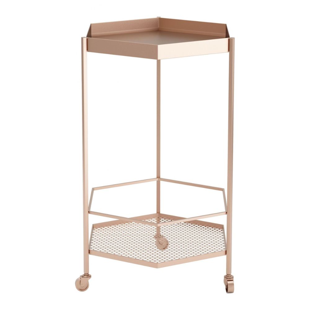 CART ZUO HEX 101478 | Home Bar Cart | Copper Gold | Painted Steel | Inside | Home Bar Accessory Storeage Makeup Holder Vintage Modern Chic Hexagon Shelve Shelves