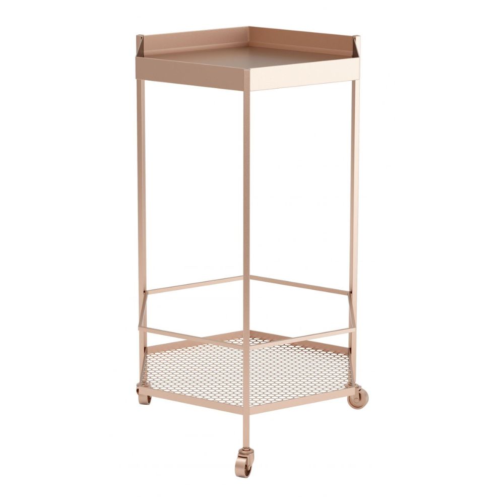 CART ZUO HEX 101478 | Home Bar Cart | Copper Gold | Painted Steel | Inside | Home Bar Accessory Storeage Makeup Holder Vintage Modern Chic Hexagon Shelve Shelves