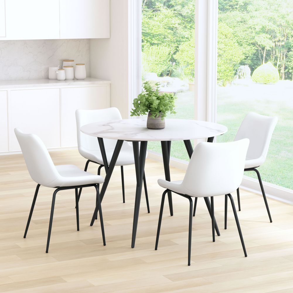CHAIR BYRON ZUO 101779 | Dining Chair | White Black | 100%Polyurethane | Faux Leathert | Inside | Bar Restaurant Cafetería Food Court Bar Breakfast Kitchen Bistro Office Space Set