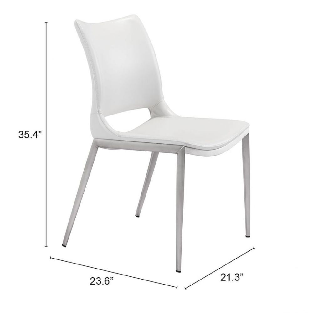 CHAIR ZUO ACE 101279 | Dining Chair | Silver | White | 100% Polyurethane | Faux Leather | Inside | Use Interior Department Room Department Accommodation Studio Decoration Interiors Home Habitacion Dinner Room