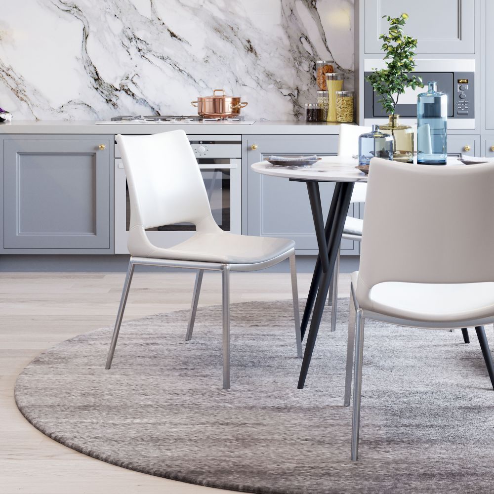 CHAIR ZUO ACE 101279 | Dining Chair | Silver | White | 100% Polyurethane | Faux Leather | Inside | Use Interior Department Room Department Accommodation Studio Decoration Interiors Home Habitacion Dinner Room Set
