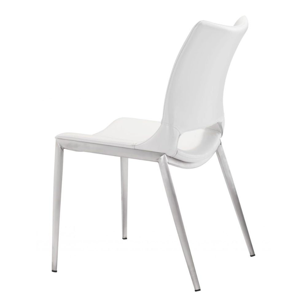 CHAIR ZUO ACE 101279 | Dining Chair | Silver | White | 100% Polyurethane | Faux Leather | Inside | Use Interior Department Room Department Accommodation Studio Decoration Interiors Home Habitacion Dinner Room