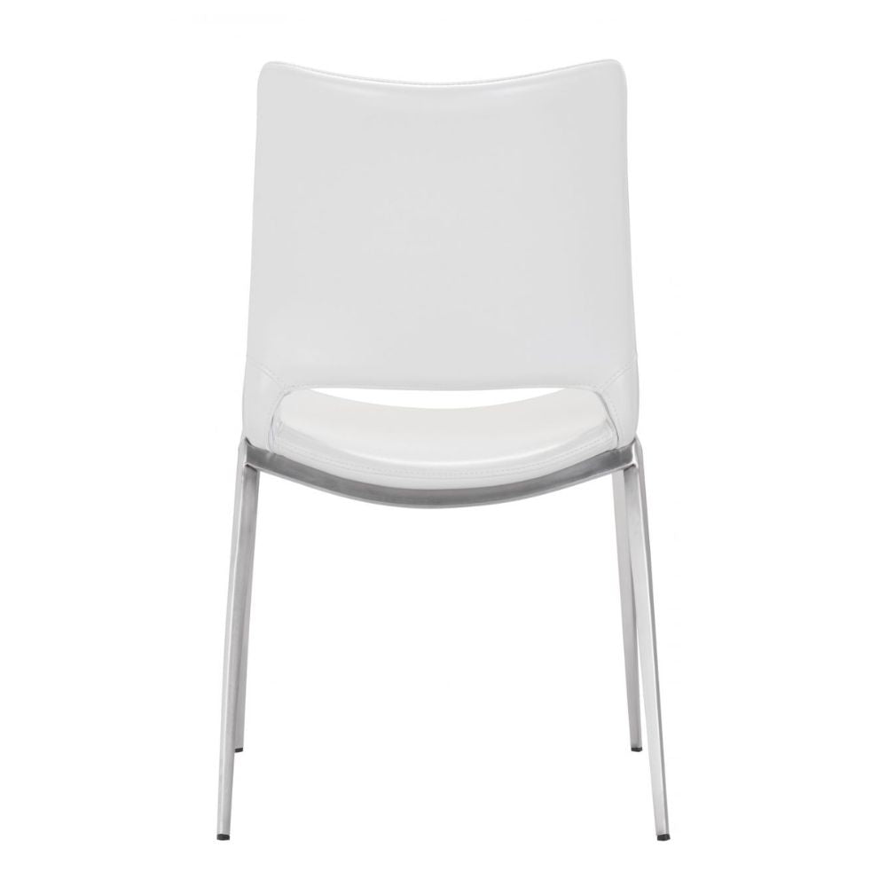 CHAIR ZUO ACE 101279 | Dining Chair | Silver | White | 100% Polyurethane | Faux Leather | Inside | Use Interior Department Room Department Accommodation Studio Decoration Interiors Home Habitacion Dinner Room