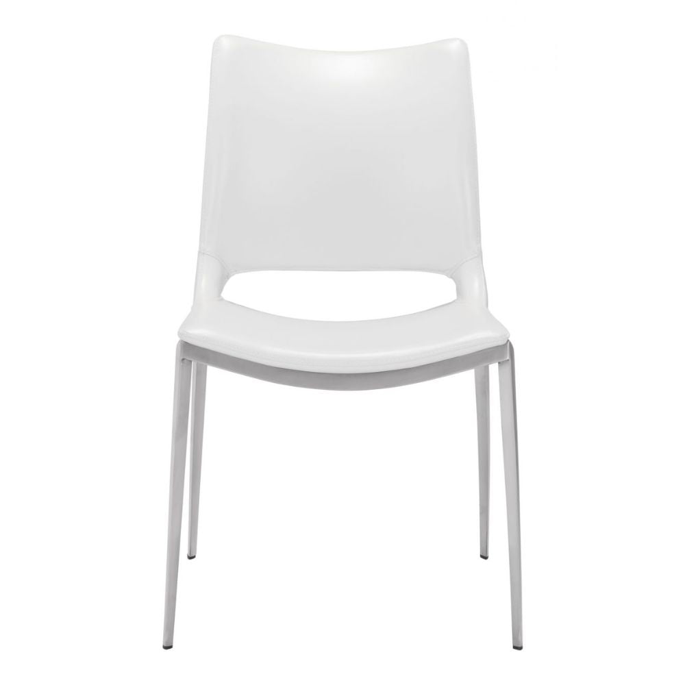 CHAIR ZUO ACE 101279 | Dining Chair | Silver | White | 100% Polyurethane | Faux Leather | Inside | Use Interior Department Room Department Accommodation Studio Decoration Interiors Home Habitacion Dinner Room