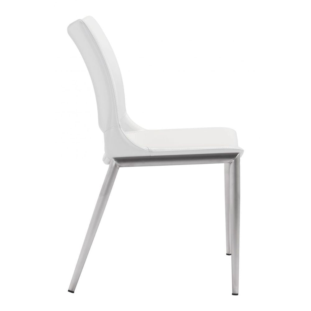 CHAIR ZUO ACE 101279 | Dining Chair | Silver | White | 100% Polyurethane | Faux Leather | Inside | Use Interior Department Room Department Accommodation Studio Decoration Interiors Home Habitacion Dinner Room