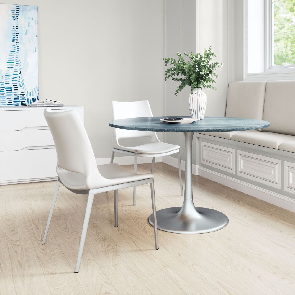CHAIR ZUO ACE 101279 | Dining Chair | Silver | White | 100% Polyurethane | Faux Leather | Inside | Use Interior Department Room Department Accommodation Studio Decoration Interiors Home Habitacion Dinner Room Set
