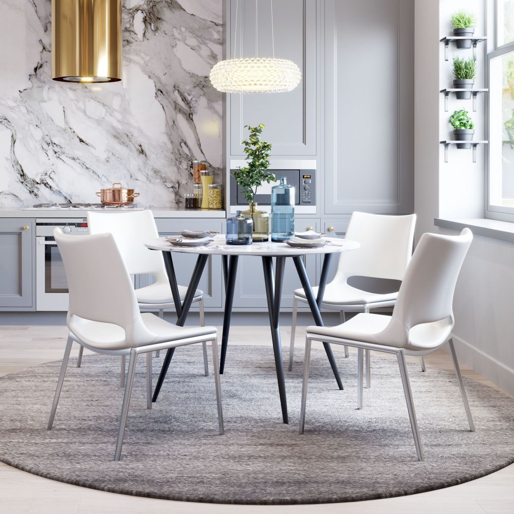CHAIR ZUO ACE 101279 | Dining Chair | Silver | White | 100% Polyurethane | Faux Leather | Inside | Use Interior Department Room Department Accommodation Studio Decoration Interiors Home Habitacion Dinner Room Set