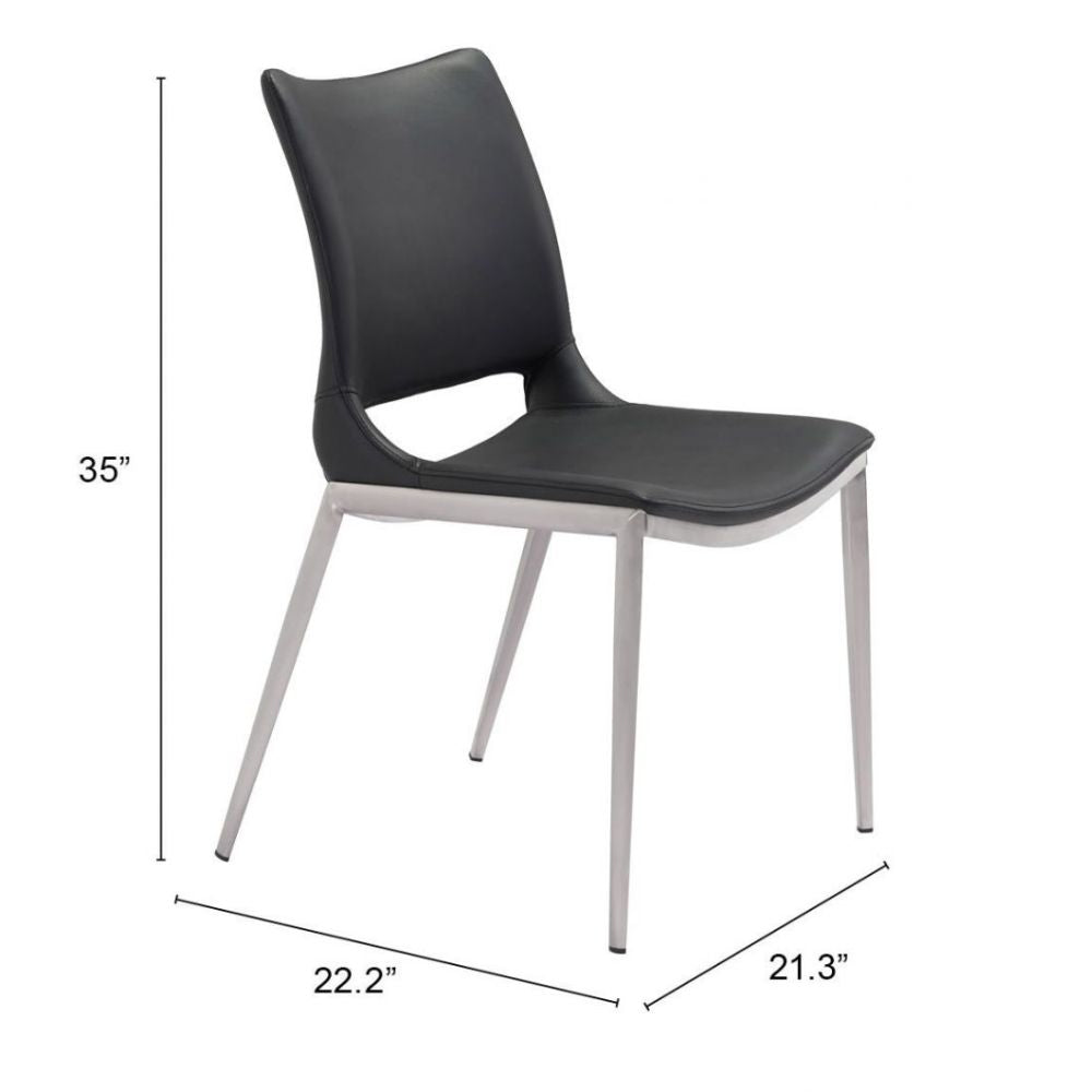 CHAIR ZUO ACE 101280 | Dining Chair | Silver | Black | 100% Polyurethane | Faux Leather | Inside | Use Interior Department Room Department Accommodation Studio Decoration Interiors Home Habitacion Dinner Room