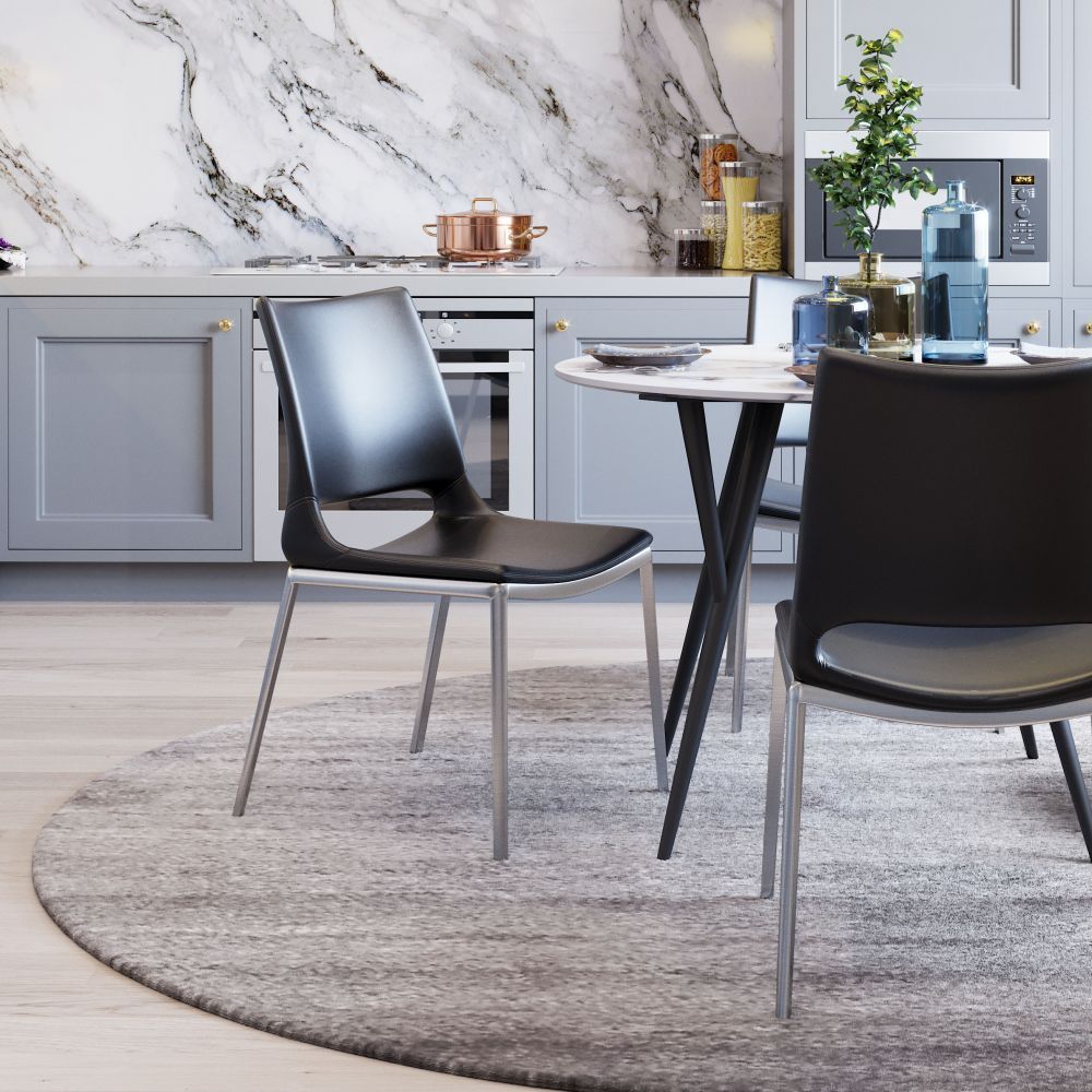CHAIR ZUO ACE 101280 | Dining Chair | Silver | Black | 100% Polyurethane | Faux Leather | Inside | Use Interior Department Room Department Accommodation Studio Decoration Interiors Home Habitacion Dinner Room Set