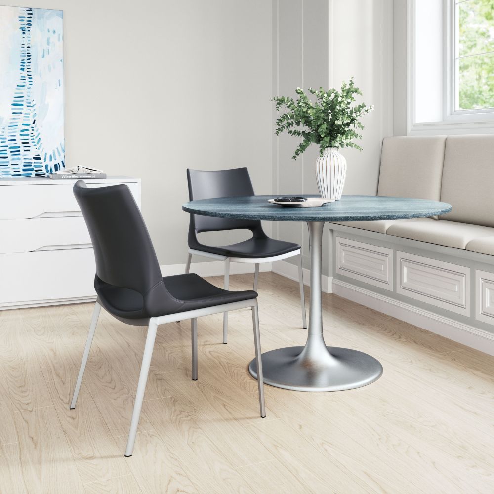 CHAIR ZUO ACE 101280 | Dining Chair | Silver | Black | 100% Polyurethane | Faux Leather | Inside | Use Interior Department Room Department Accommodation Studio Decoration Interiors Home Habitacion Dinner Room Set