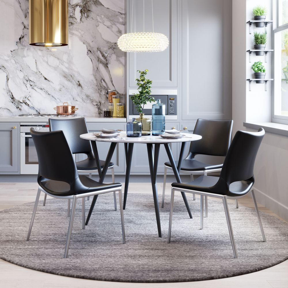 CHAIR ZUO ACE 101280 | Dining Chair | Silver | Black | 100% Polyurethane | Faux Leather | Inside | Use Interior Department Room Department Accommodation Studio Decoration Interiors Home Habitacion Dinner Room Set
