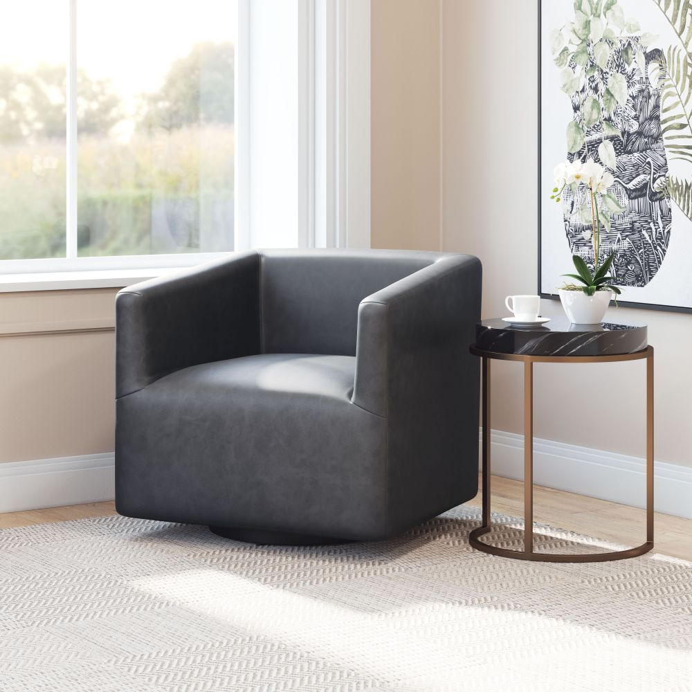 CHAIR ZUO BROOKS 102052 | Accent Chair | Gray Black | 100% Polyurethane | Faux Leather | Interior | Armchair Sofa Recliner Armchair Divan Upholstered Seat Living Room Home Home Waiting Room Office Living Room Set