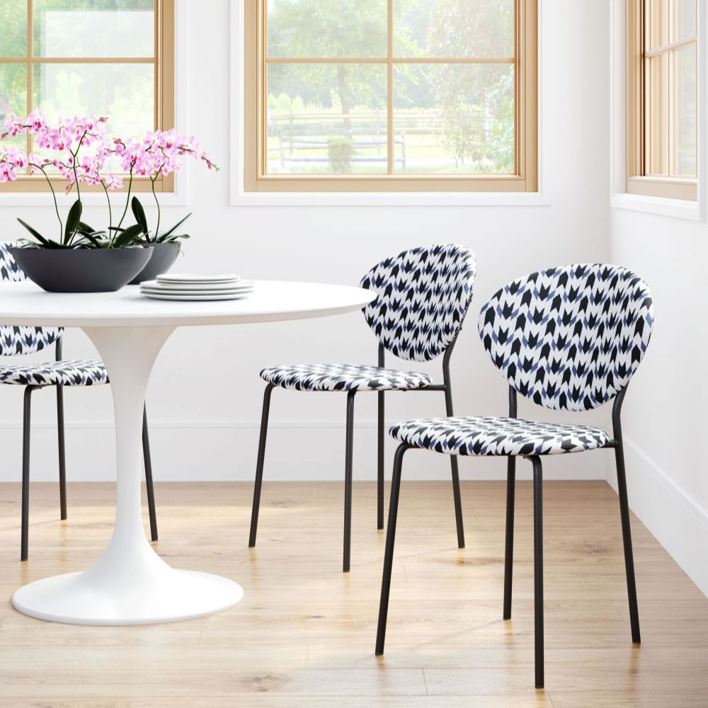 CHAIR ZUO CLYDE 101518 | Dining Chair | Multicolor Black | 100% Polyester | Printed Fabric | Inside | Use Interior Department Room Department Accommodation Studio Decoration Interiors Home Habitacion Dinner Room Set