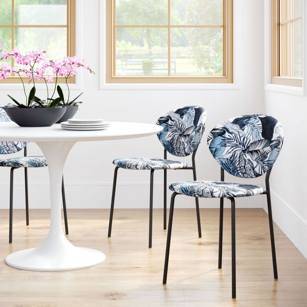 CHAIR ZUO CLYDE 101522 | Dining Chair | Leaf Print Black | 100% Polyester | Printed Fabric | Inside | Use Interior Department Room Department Accommodation Studio Decoration Interiors Home Habitacion Dinner Room Set