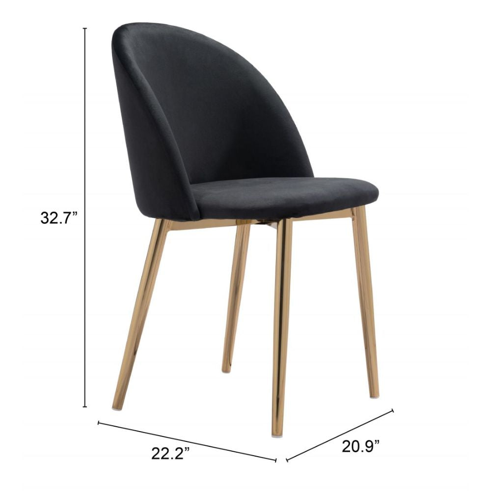 CHAIR ZUO COZY 101556 | Dining Chair | Black | Gold | 100% Polyester | Fabric | Velvet | Inside | Use Interior Department Room Department Accommodation Studio Decoration Interiors Home Habitacion Dinner Room