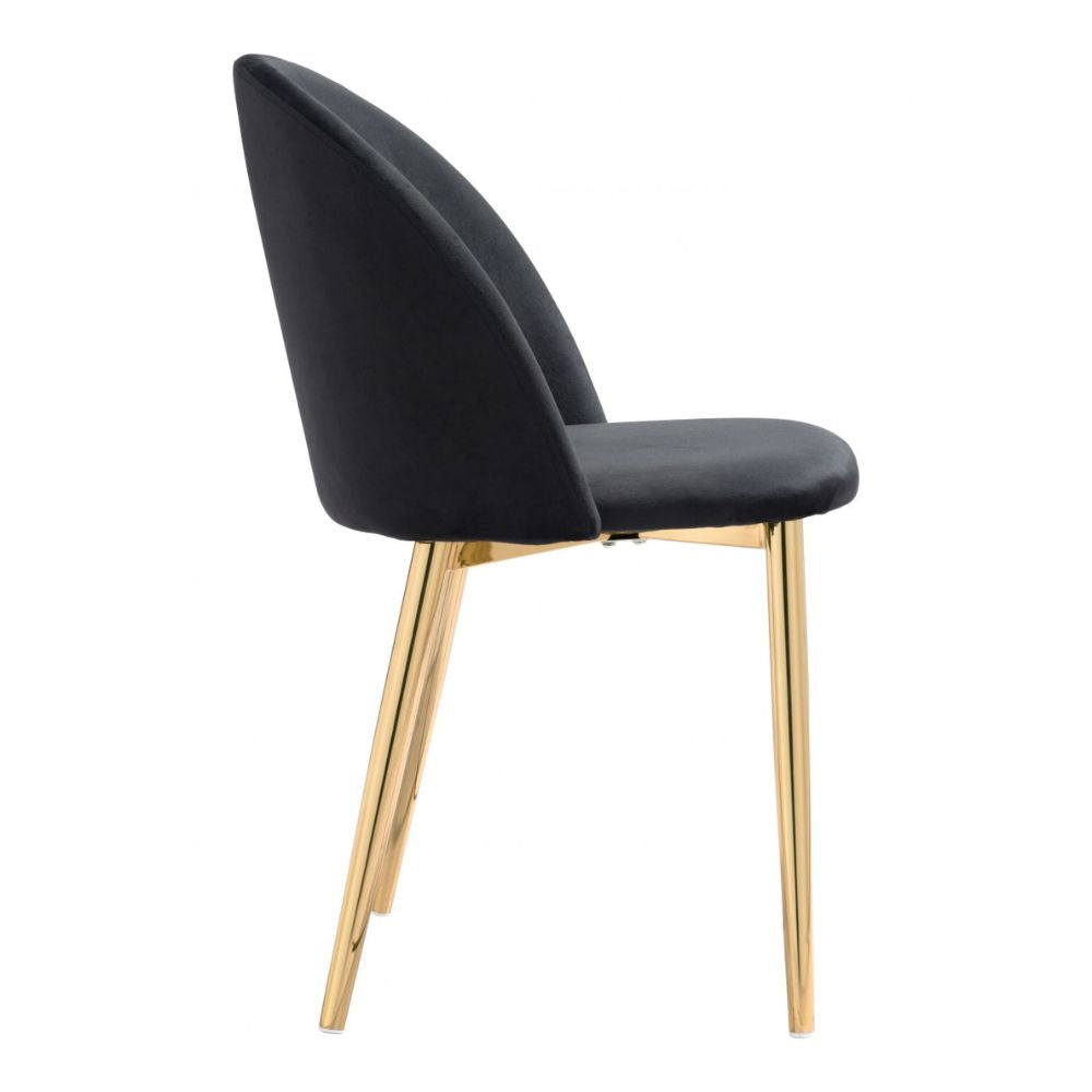 CHAIR ZUO COZY 101556 | Dining Chair | Black | Gold | 100% Polyester | Fabric | Velvet | Inside | Use Interior Department Room Department Accommodation Studio Decoration Interiors Home Habitacion Dinner Room