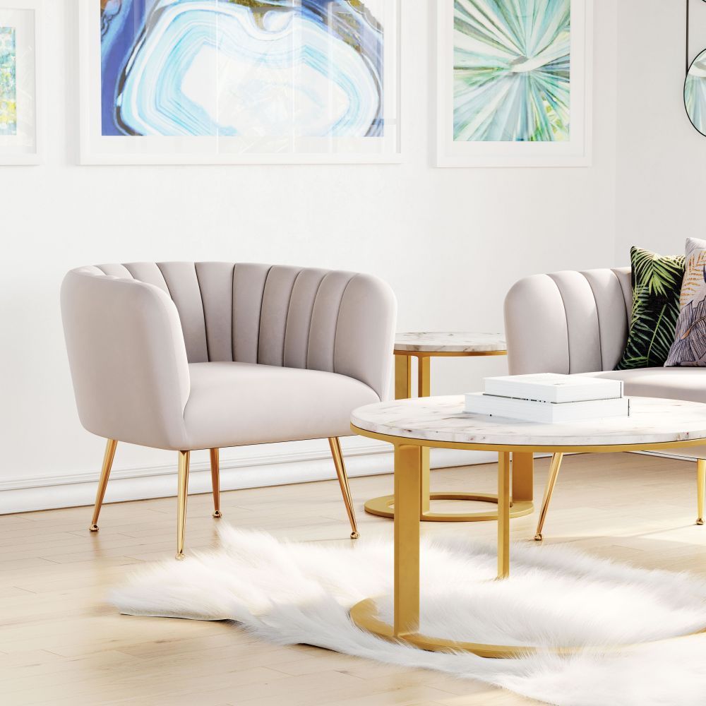 CHAIR ZUO DECO 101851 | Accent Chair | Beige Gold | 100%Polyester | Fabric Velvet | Inside | Bar Restaurant Cafetería Food Court Bar Breakfast Kitchen Bistro Office Space Set