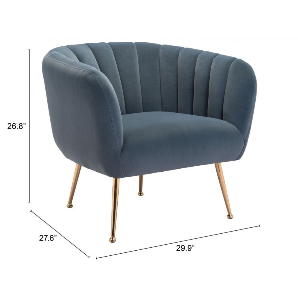 CHAIR ZUO DECO 101852 | Accent Chair | Blue Gray Gold | 100%Polyester | Fabric Velvet | Inside | Bar Restaurant Cafetería Food Court Bar Breakfast Kitchen Bistro Office Space