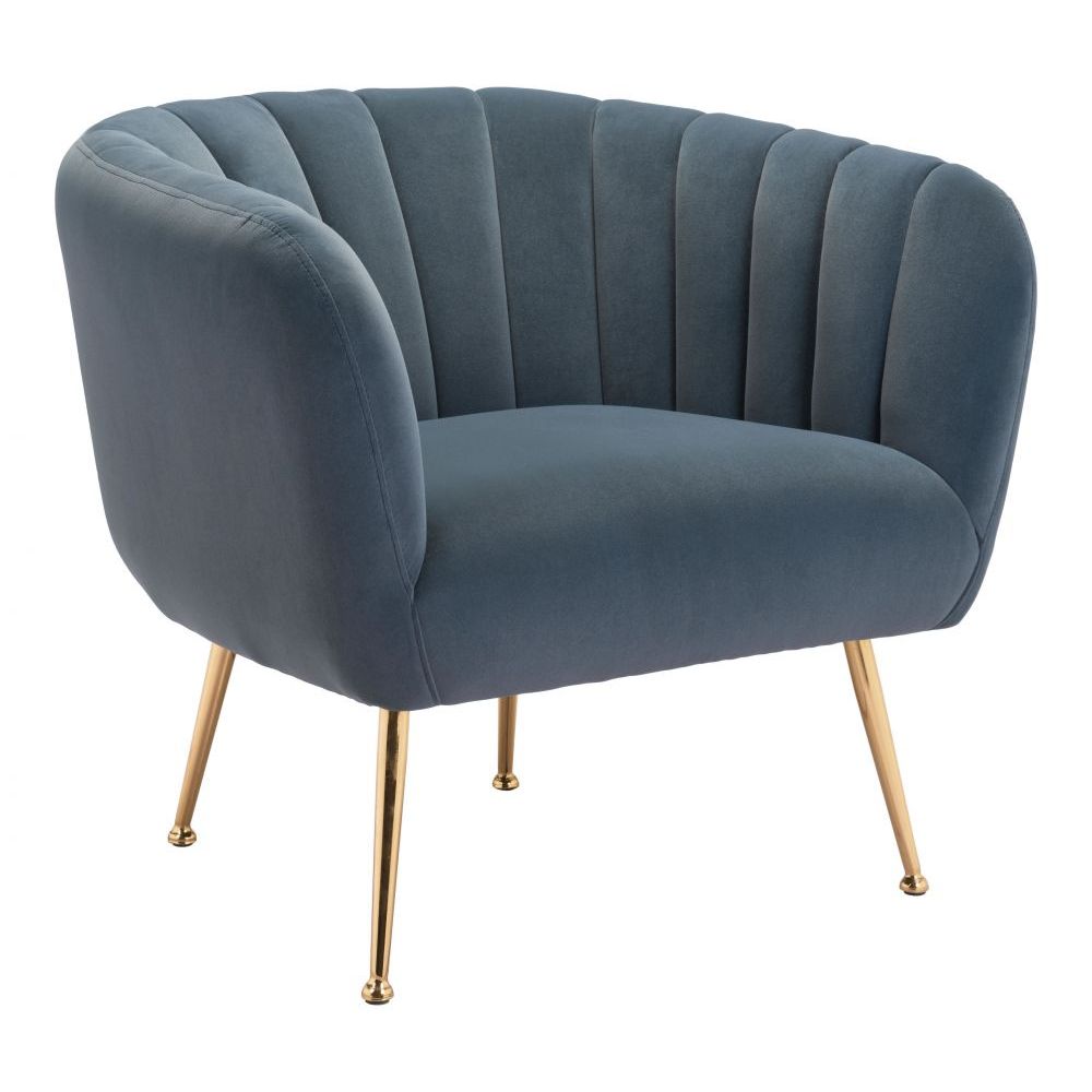 CHAIR ZUO DECO 101852 | Accent Chair | Blue Gray Gold | 100%Polyester | Fabric Velvet | Inside | Bar Restaurant Cafetería Food Court Bar Breakfast Kitchen Bistro Office Space