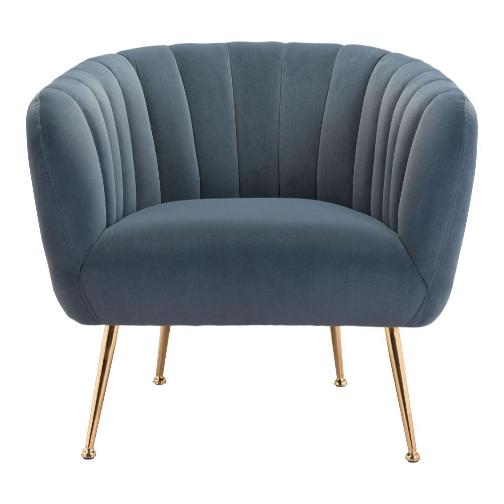 CHAIR ZUO DECO 101852 | Accent Chair | Blue Gray Gold | 100%Polyester | Fabric Velvet | Inside | Bar Restaurant Cafetería Food Court Bar Breakfast Kitchen Bistro Office Space