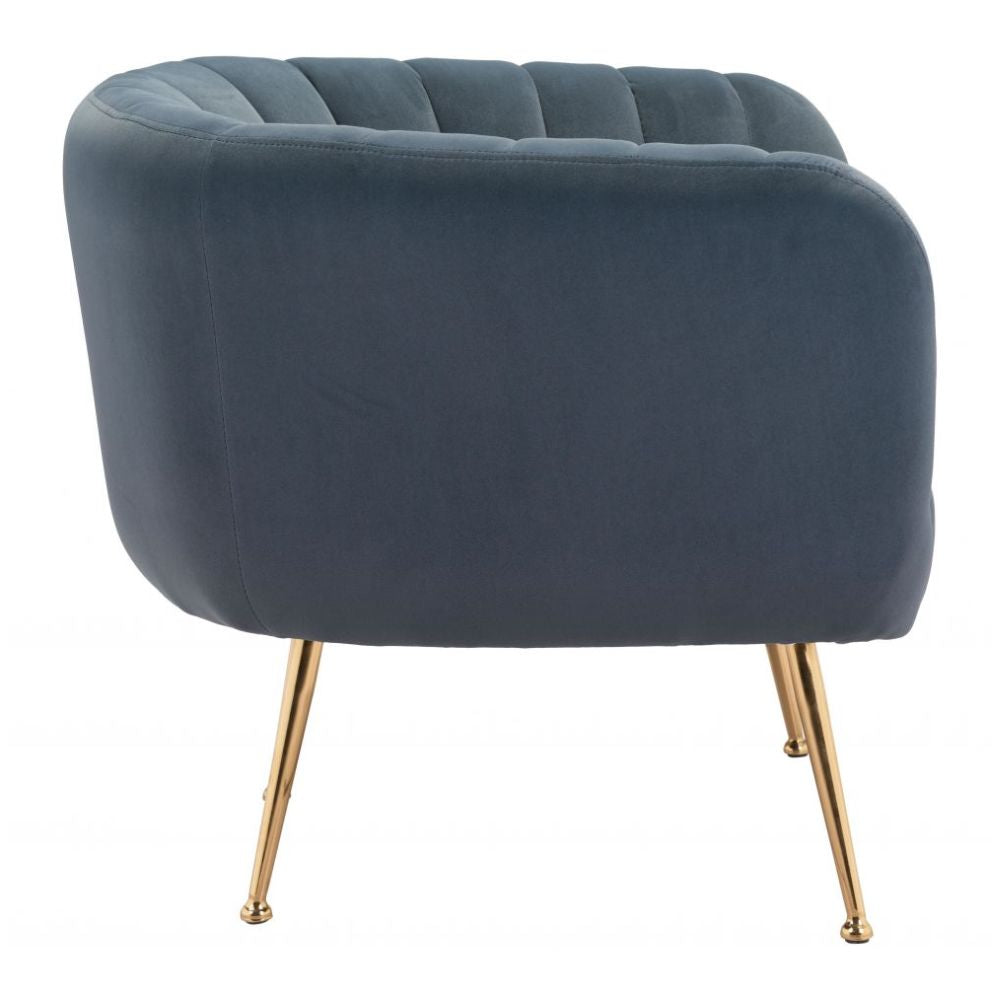 CHAIR ZUO DECO 101852 | Accent Chair | Blue Gray Gold | 100%Polyester | Fabric Velvet | Inside | Bar Restaurant Cafetería Food Court Bar Breakfast Kitchen Bistro Office Space