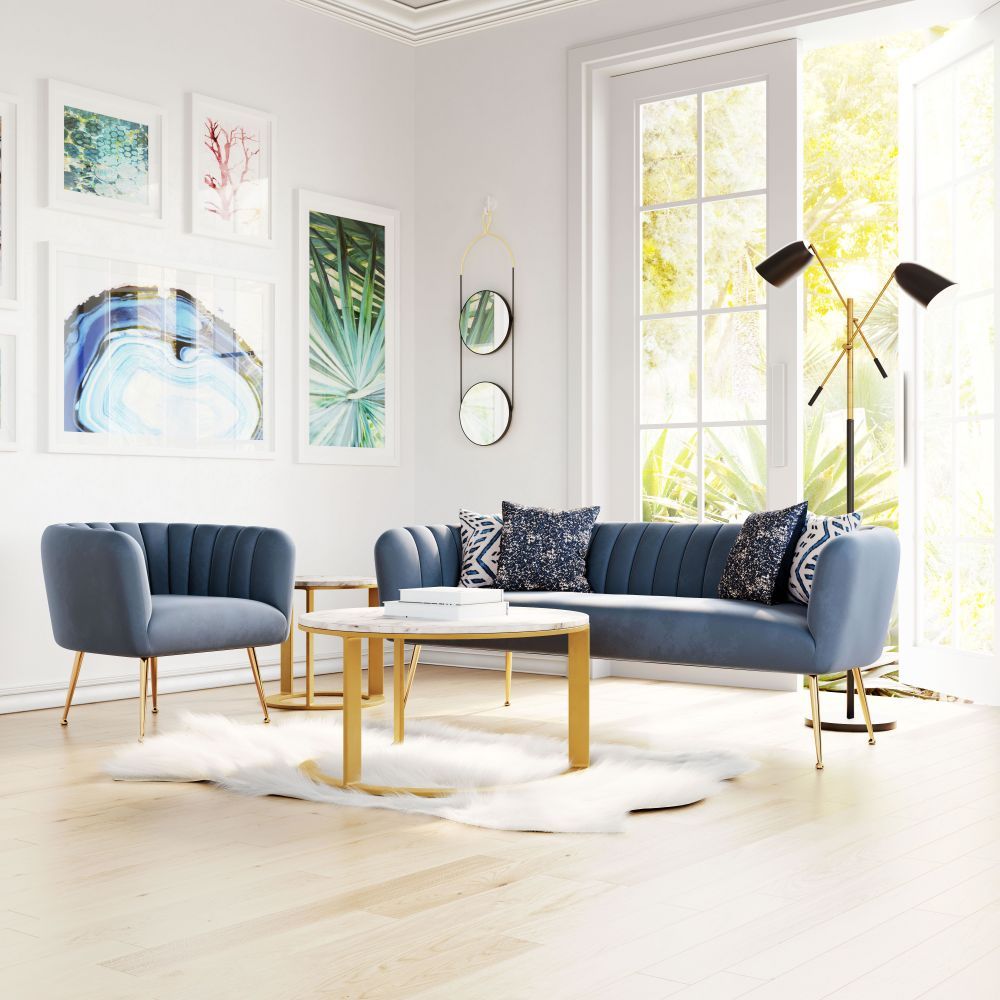 CHAIR ZUO DECO 101852 | Accent Chair | Blue Gray Gold | 100%Polyester | Fabric Velvet | Inside | Bar Restaurant Cafetería Food Court Bar Breakfast Kitchen Bistro Office Space Set