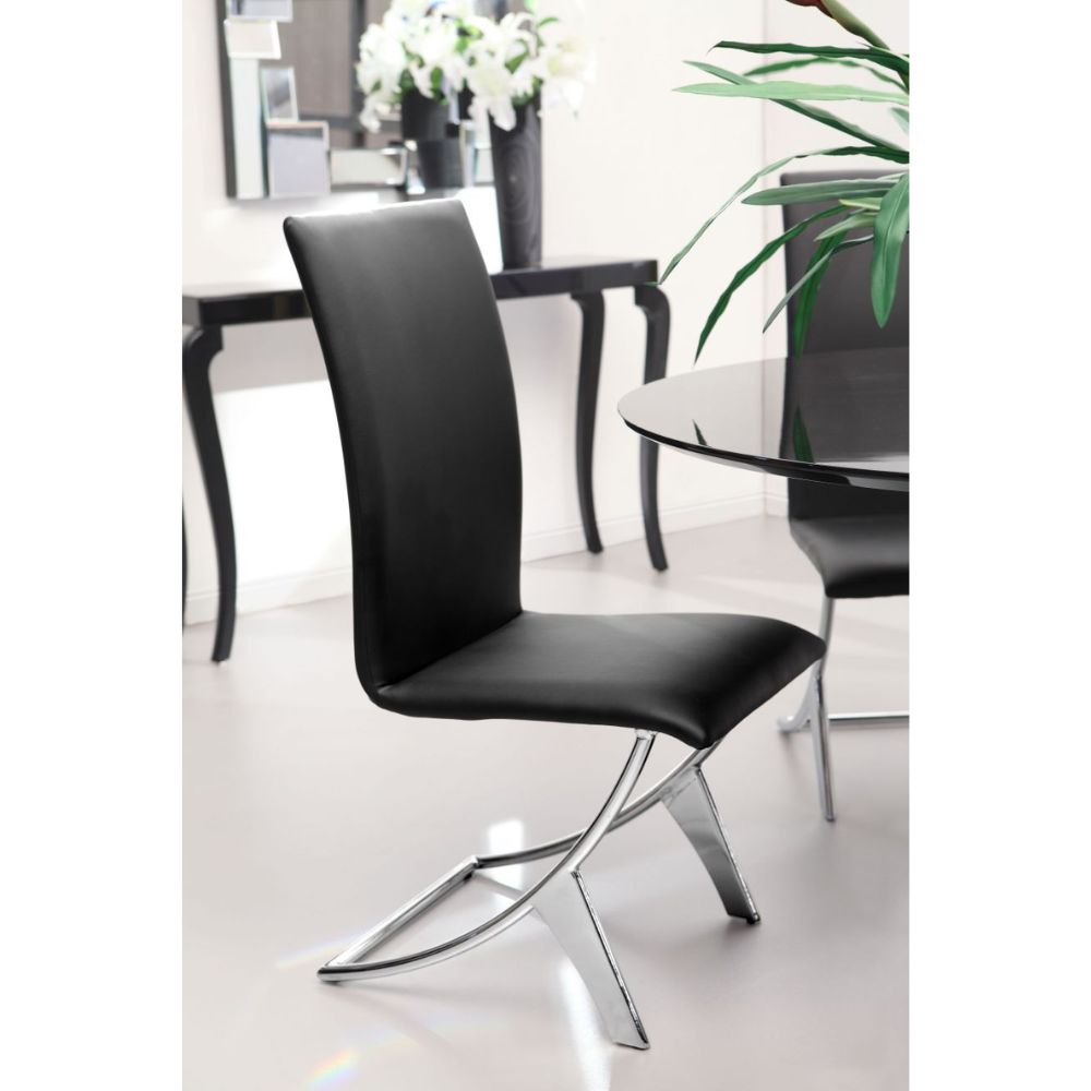 CHAIR ZUO DELFIN 102101 | Dining Chair | Black Chrome | 100% Polyurethane | Faux Leather | Inside | Use Interior Department Room Department Accommodation Studio Decoration Interiors Home Dinner Room Set