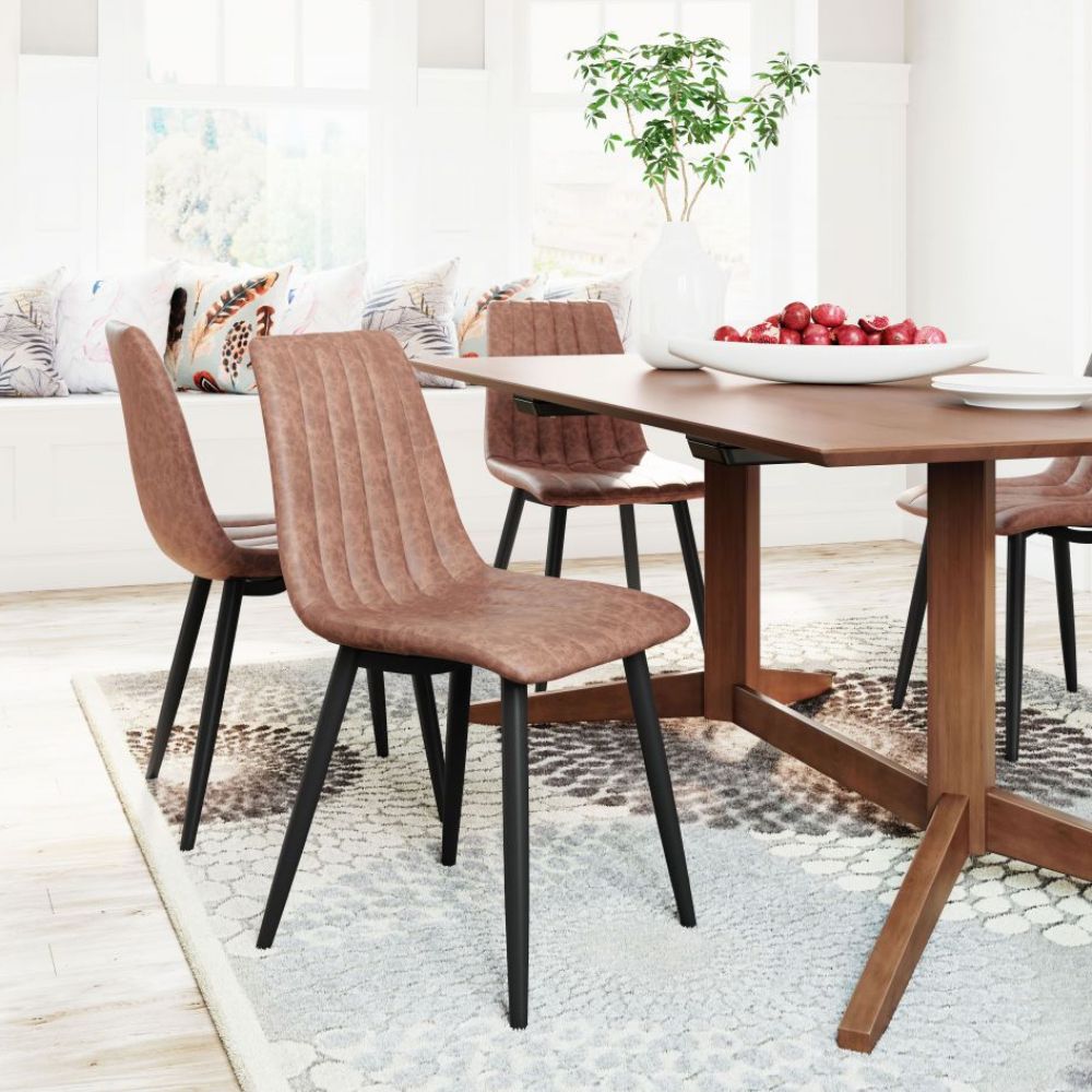 CHAIR ZUO DOLCE 101553 | Vintage Dining Chair |Brown Black | 100% Polyurethane | Faux Leather | Inside | Use Interior Department Room Department Accommodation Studio Decoration Interiors Home Habitacion Dinner Room Set
