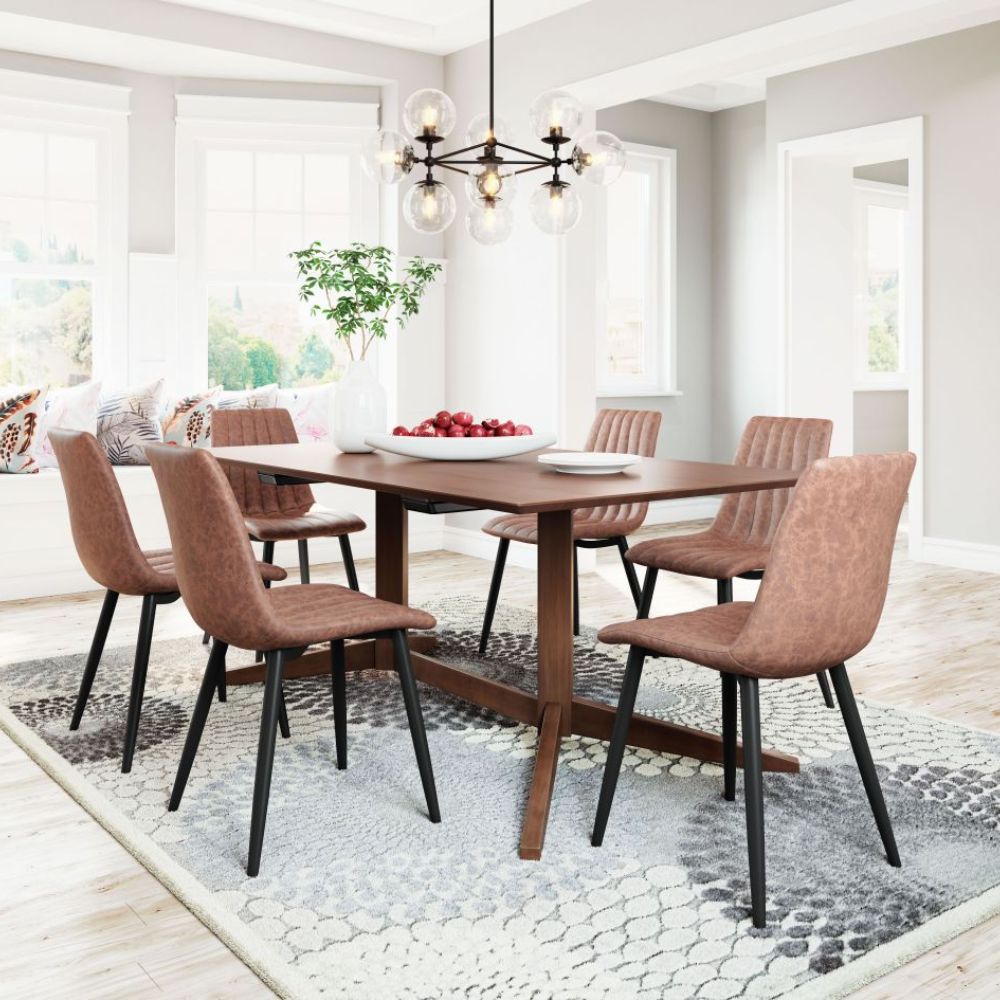 CHAIR ZUO DOLCE 101553 | Vintage Dining Chair |Brown Black | 100% Polyurethane | Faux Leather | Inside | Use Interior Department Room Department Accommodation Studio Decoration Interiors Home Habitacion Dinner Room Set