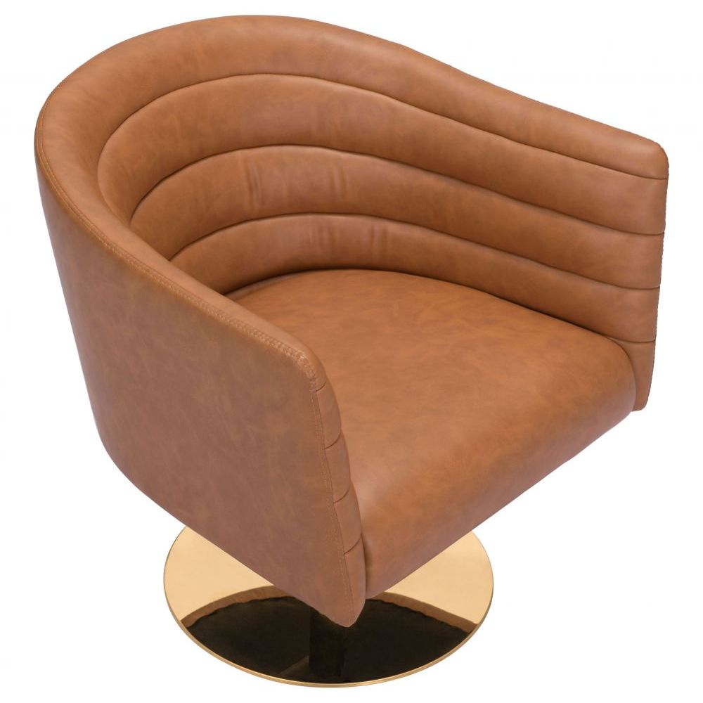 CHAIR ZUO JUSTIN 102047 | Bedroom Living Room Chair | Brown Gold | Faux Leather | Inside | Armchair Sofa Recliner Armchair Divan Upholstered Seat Living Room Home Home Waiting Room Office Living Room