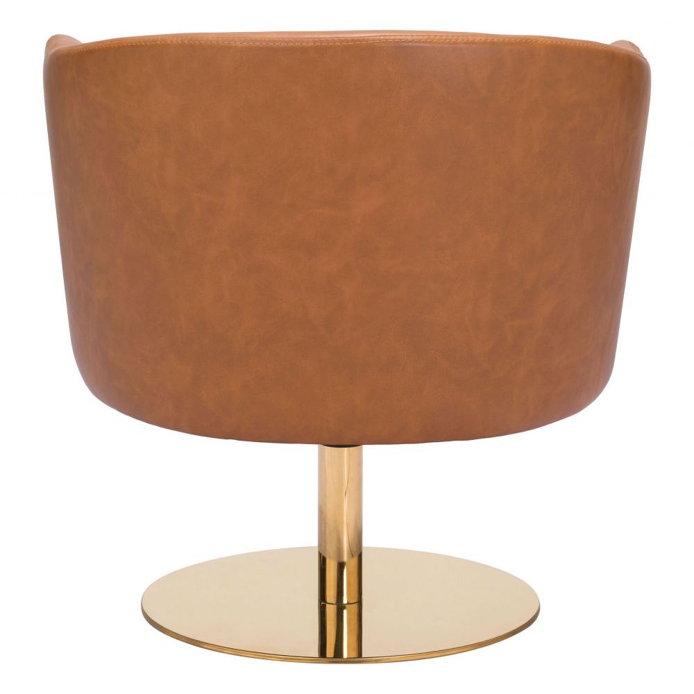 CHAIR ZUO JUSTIN 102047 | Bedroom Living Room Chair | Brown Gold | Faux Leather | Inside | Armchair Sofa Recliner Armchair Divan Upholstered Seat Living Room Home Home Waiting Room Office Living Room