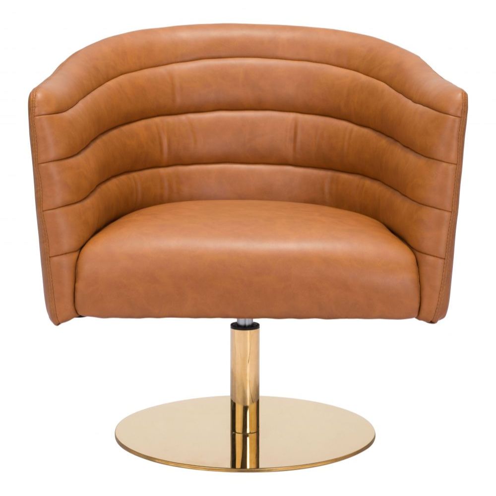 CHAIR ZUO JUSTIN 102047 | Bedroom Living Room Chair | Brown Gold | Faux Leather | Inside | Armchair Sofa Recliner Armchair Divan Upholstered Seat Living Room Home Home Waiting Room Office Living Room