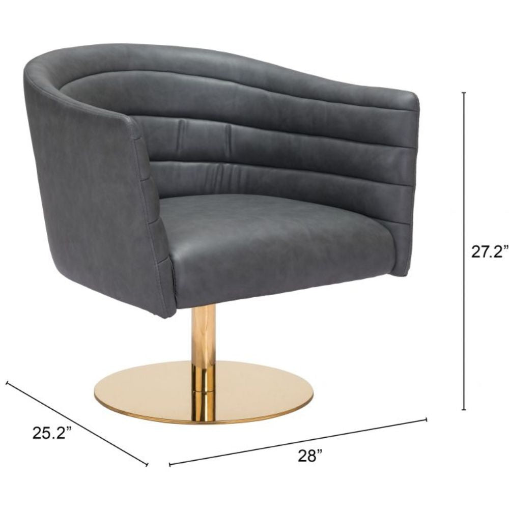 CHAIR ZUO JUSTIN 102048 | Bedroom Living Room Chair | Gray Gold | Faux Leather | Inside | Armchair Sofa Recliner Armchair Divan Upholstered Seat Living Room Home Home Waiting Room Office Living Room