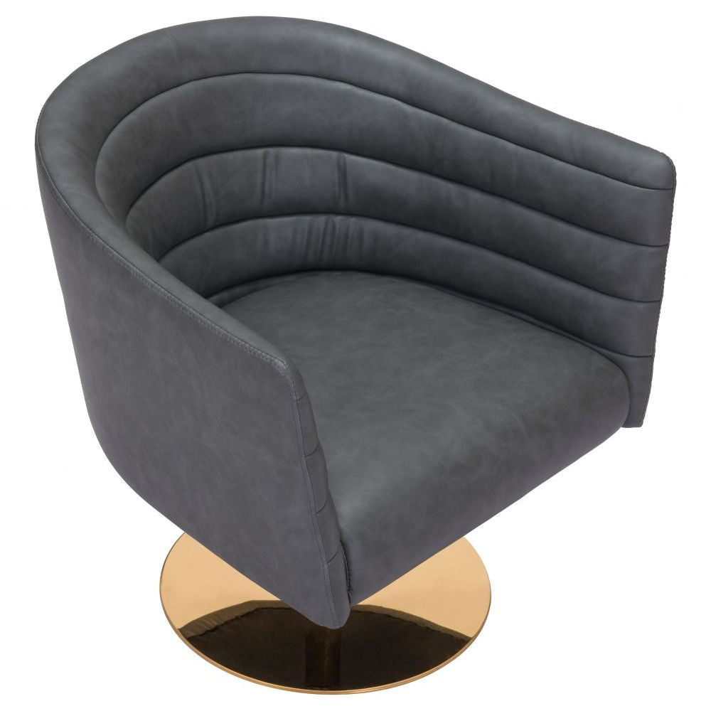 CHAIR ZUO JUSTIN 102048 | Bedroom Living Room Chair | Gray Gold | Faux Leather | Inside | Armchair Sofa Recliner Armchair Divan Upholstered Seat Living Room Home Home Waiting Room Office Living Room