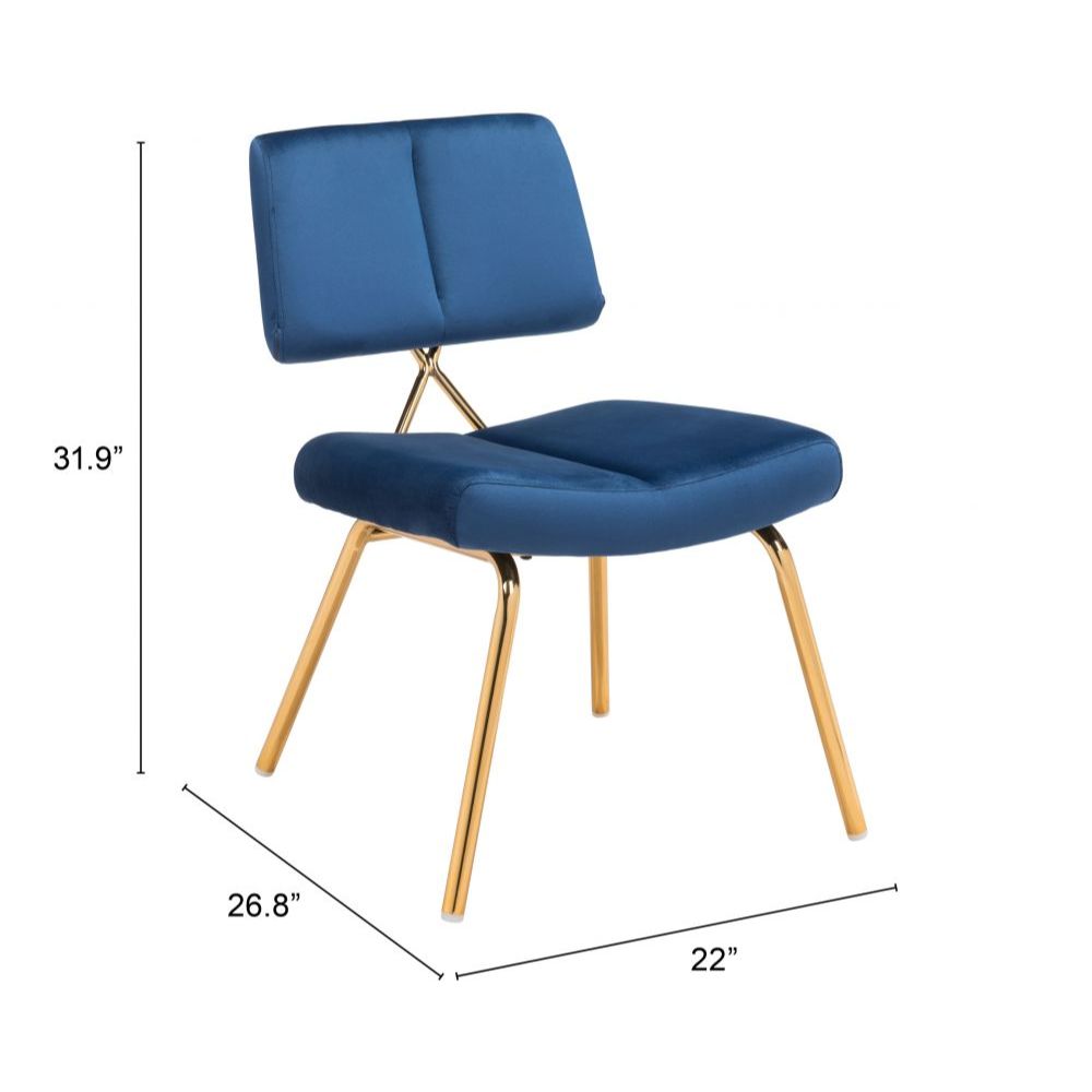CHAIR ZUO NICOLE 101965 | Dining Chair | Gold Blue | 100% Polyester | Fabric Velvet | Inside | Use Interior Department Room Department Accommodation Studio Decoration Interiors Home Dinner Room
