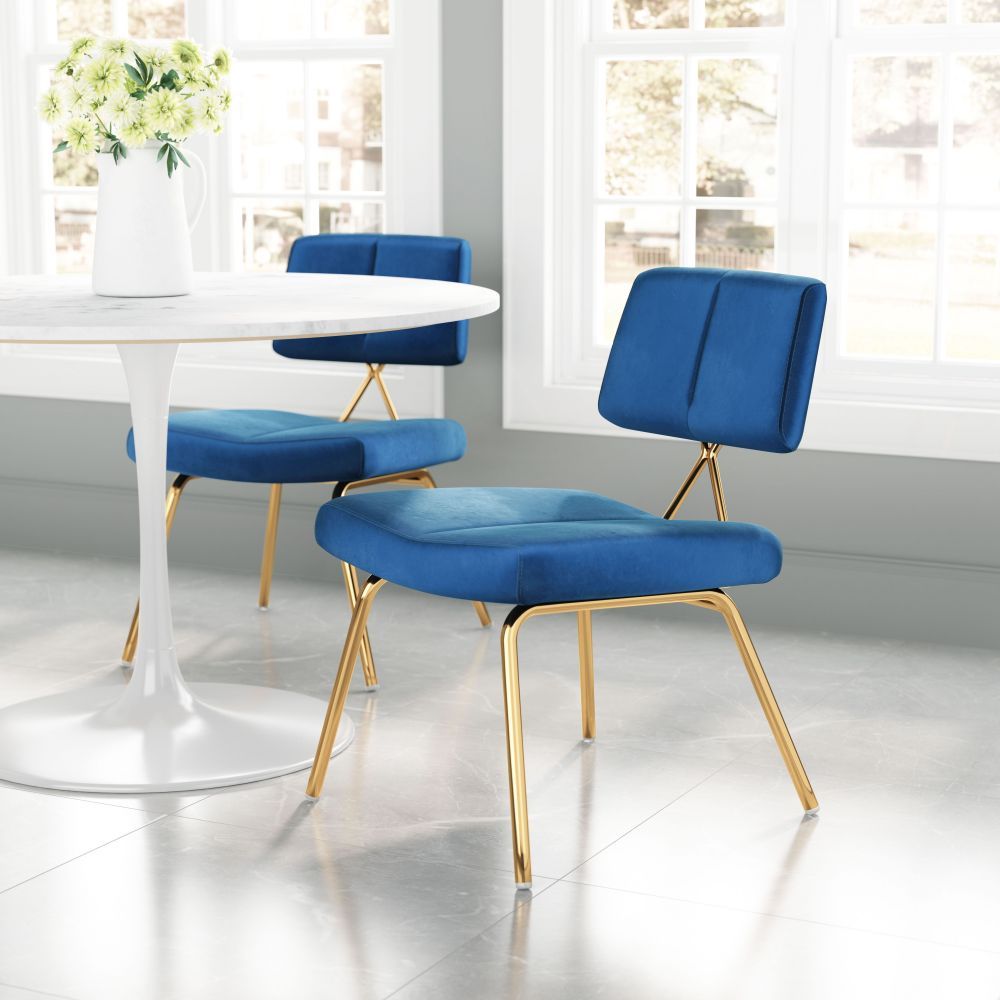 CHAIR ZUO NICOLE 101965 | Dining Chair | Gold Blue | 100% Polyester | Fabric Velvet | Inside | Use Interior Department Room Department Accommodation Studio Decoration Interiors Home Dinner Room Set