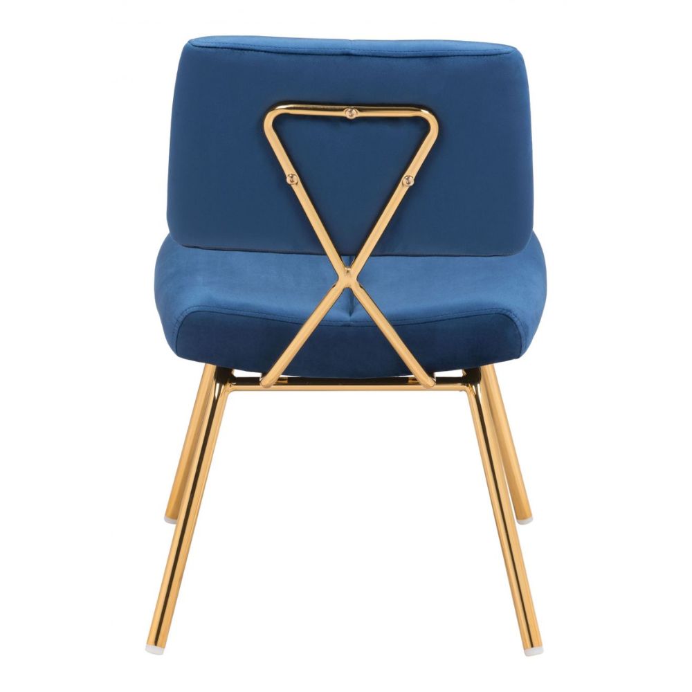 CHAIR ZUO NICOLE 101965 | Dining Chair | Gold Blue | 100% Polyester | Fabric Velvet | Inside | Use Interior Department Room Department Accommodation Studio Decoration Interiors Home Dinner Room