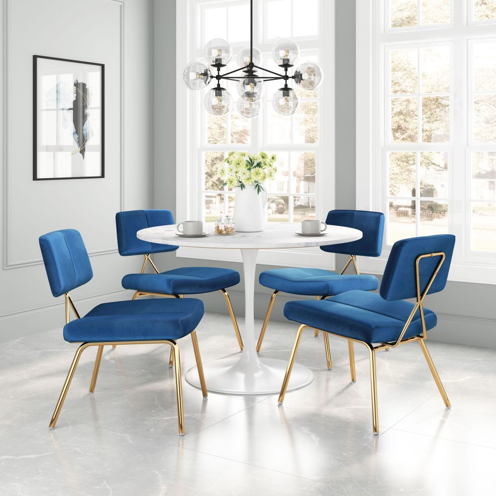 CHAIR ZUO NICOLE 101965 | Dining Chair | Gold Blue | 100% Polyester | Fabric Velvet | Inside | Use Interior Department Room Department Accommodation Studio Decoration Interiors Home Dinner Room Set