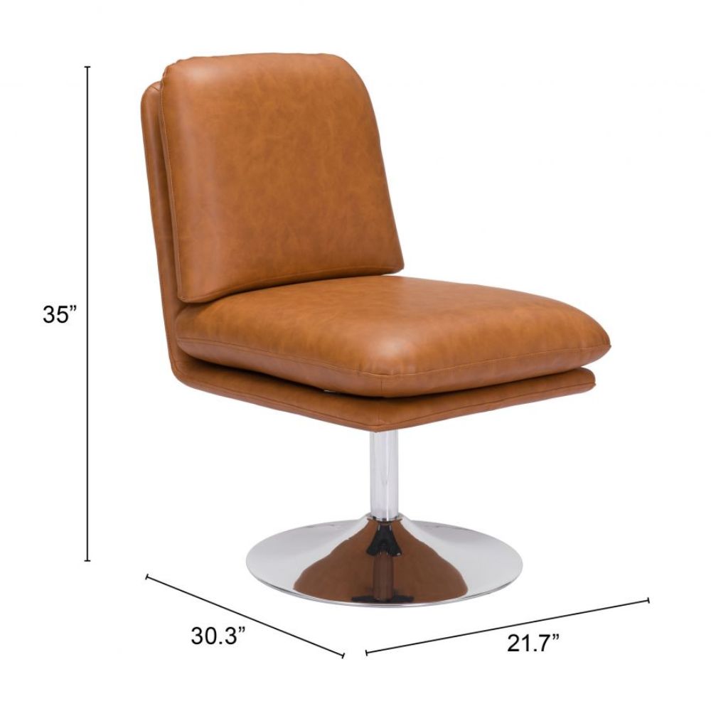 CHAIR ZUO RORY 102055 | Accent Chair | Brown Chrome | 100% Polyurethane | Faux Leather | Inside | Armchair Sofa Recliner Armchair Divan Upholstered Seat Living Room Home Home Waiting Room Office Living Room