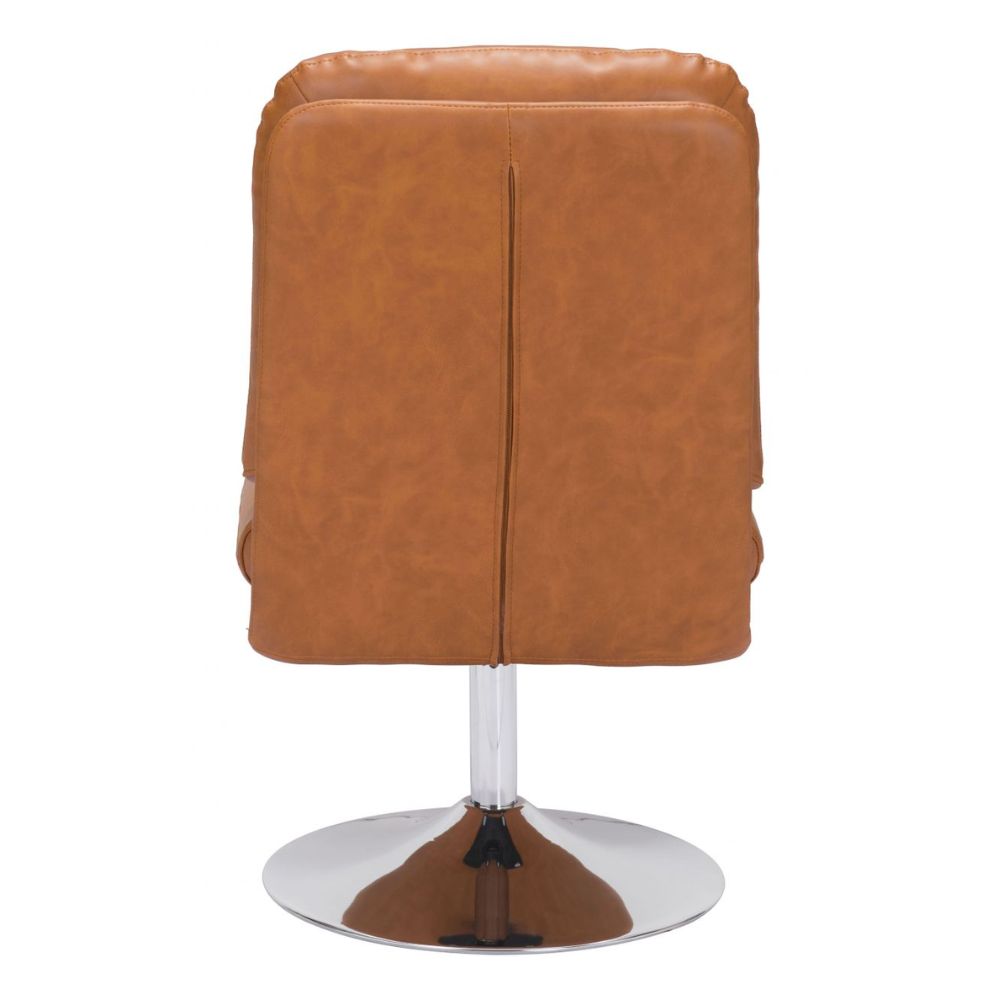 CHAIR ZUO RORY 102055 | Accent Chair | Brown Chrome | 100% Polyurethane | Faux Leather | Inside | Armchair Sofa Recliner Armchair Divan Upholstered Seat Living Room Home Home Waiting Room Office Living Room
