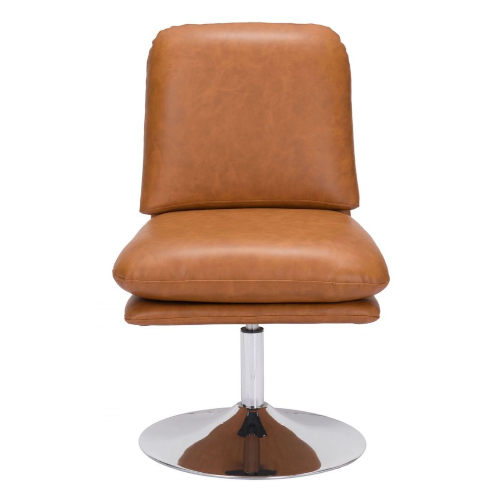 CHAIR ZUO RORY 102055 | Accent Chair | Brown Chrome | 100% Polyurethane | Faux Leather | Inside | Armchair Sofa Recliner Armchair Divan Upholstered Seat Living Room Home Home Waiting Room Office Living Room