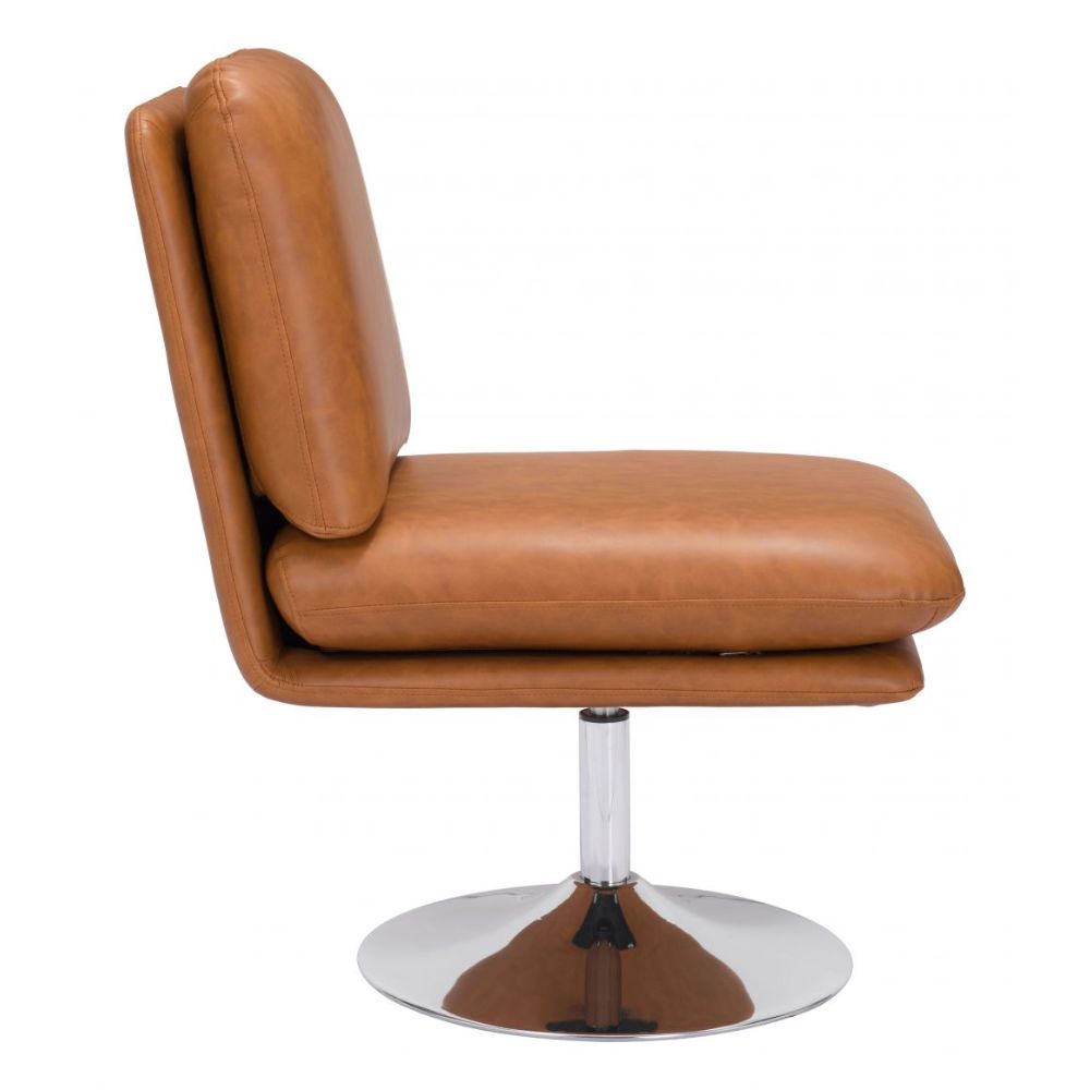 CHAIR ZUO RORY 102055 | Accent Chair | Brown Chrome | 100% Polyurethane | Faux Leather | Inside | Armchair Sofa Recliner Armchair Divan Upholstered Seat Living Room Home Home Waiting Room Office Living Room