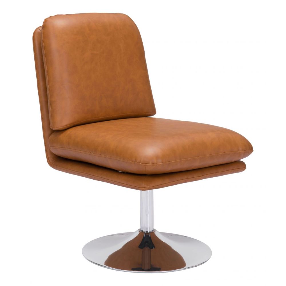 CHAIR ZUO RORY 102055 | Accent Chair | Brown Chrome | 100% Polyurethane | Faux Leather | Inside | Armchair Sofa Recliner Armchair Divan Upholstered Seat Living Room Home Home Waiting Room Office Living Room