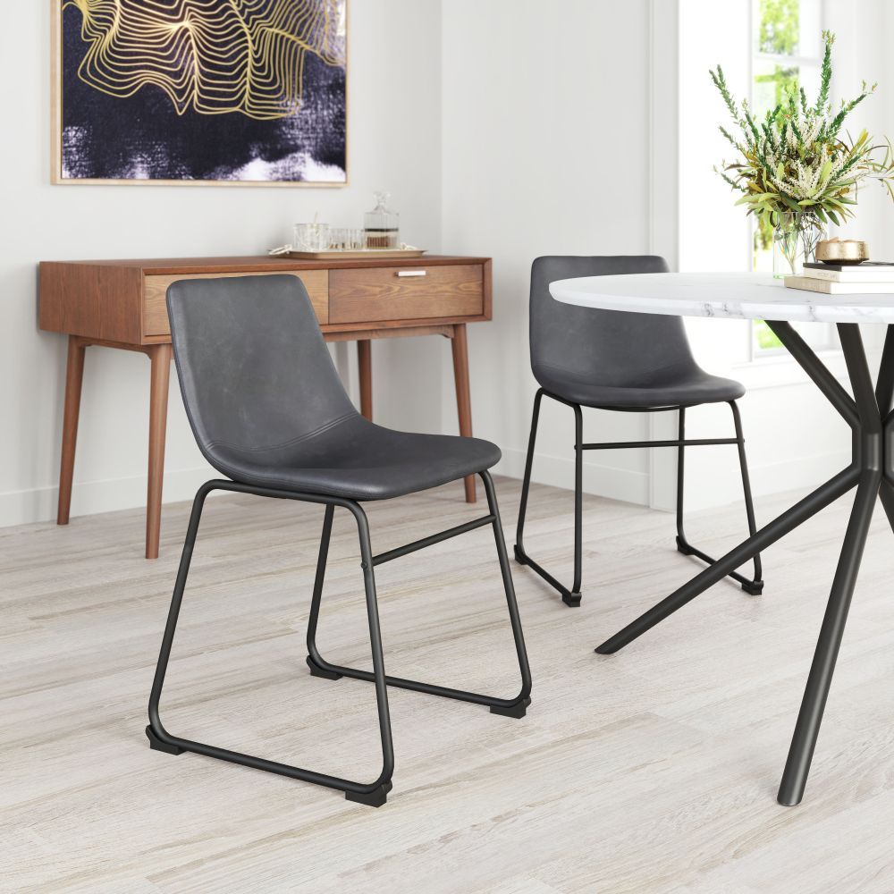 CHAIR ZUO SMART 101995 | Dining Chair | Black Gray | 100% Polyurethane | Faux Leather | Inside | Use Interior Department Room Department Accommodation Studio Decoration Interiors Home Dinner Room Set
