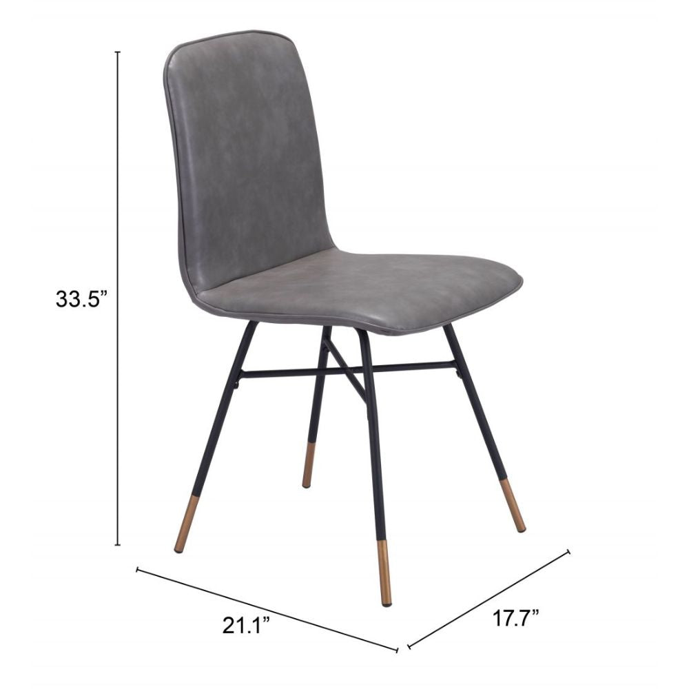 CHAIR ZUO VAR 101893 | Dining Chair | Black Gray Gold | 100%Polyurethane | Faux Leather | Inside | Bar Restaurant Cafetería Food Court Bar Breakfast Kitchen Bistro Office Space