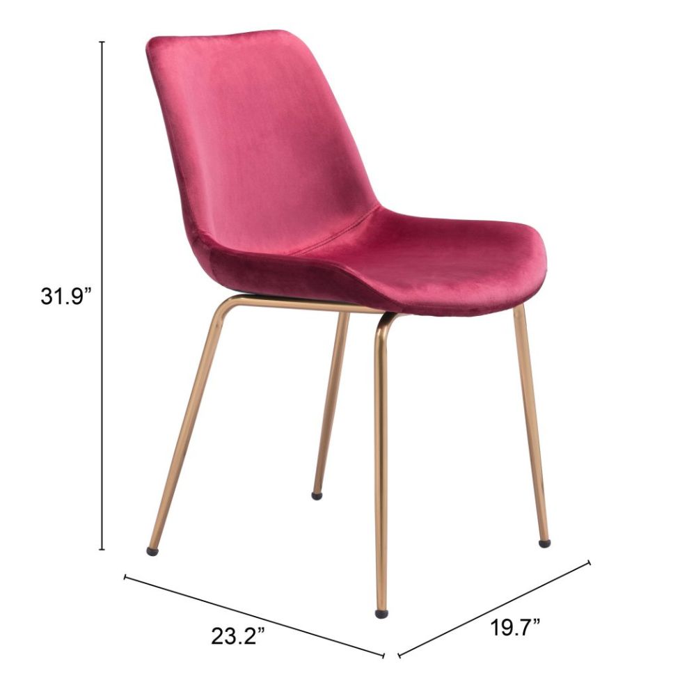 CHAIR ZUO ZUO TONY 101769 | Dining Room | Gold Red| 100% Polyester | Fabric Velvet | Inside | Bar Restaurant Cafetería Food Court Bar Breakfast Kitchen Bistro Office Space